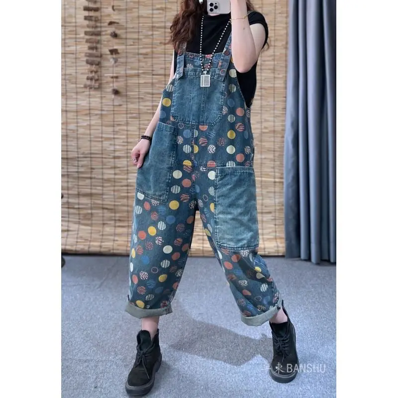 Jeans Ladies New Wave Dot Printing Overalls Women Spring and Summer Loose All-match Fashion Casual Pants Fashion Jeans Jumpsuit jeans ladies new printed overalls women spring and summer loose all match fashion casual pants fashion jeans jumpsuit