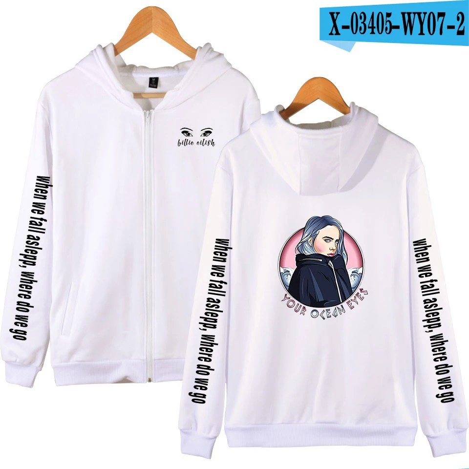 Billie Eilish Для мужчин, на молнии, со шнуровкой, на молнии, толстовки, свитшоты, куртки, пальто с длинным рукавом Повседневное мужской карман на молнии, с капюшоном, с принтами персонажей - Цвет: WY0702