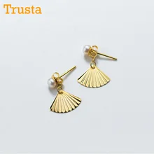 Trusta,,, 925, твердые серебряные золотые бусины, секционные серьги-гвоздики для девушек, девушек, женщин, креативные модные ювелирные изделия DS901