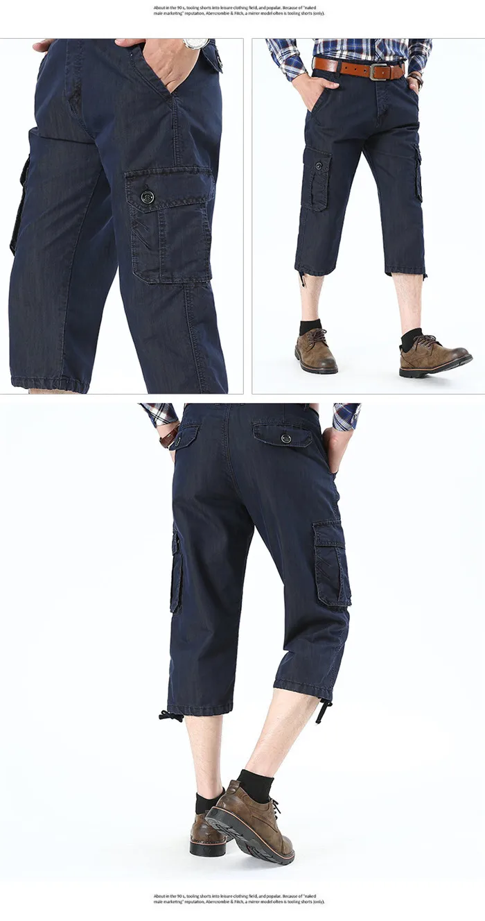 New Arrival Summer Cargo Pants Men Casual Cotton Calf-length Multi-pockets Men Pants Mid-waist Tactical Pants pantalones hombre