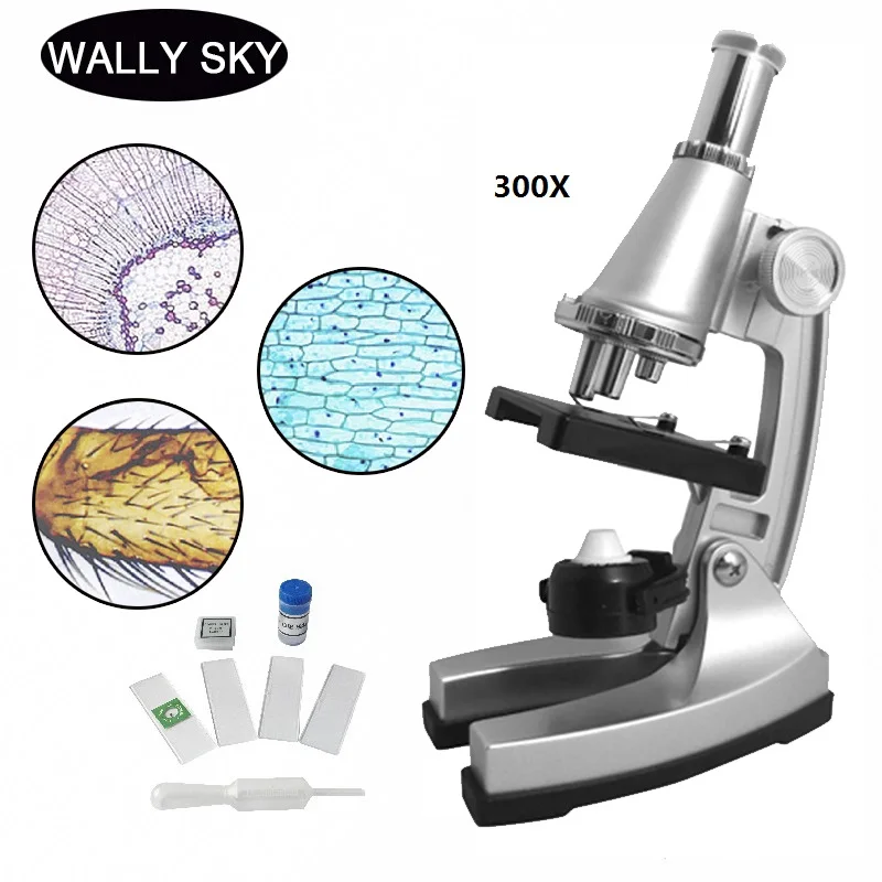 

Monocular Microscope 300X Portable Educational Microscope for Children Kids Students Gift Toy Tool with LED + Reflecting Mirror