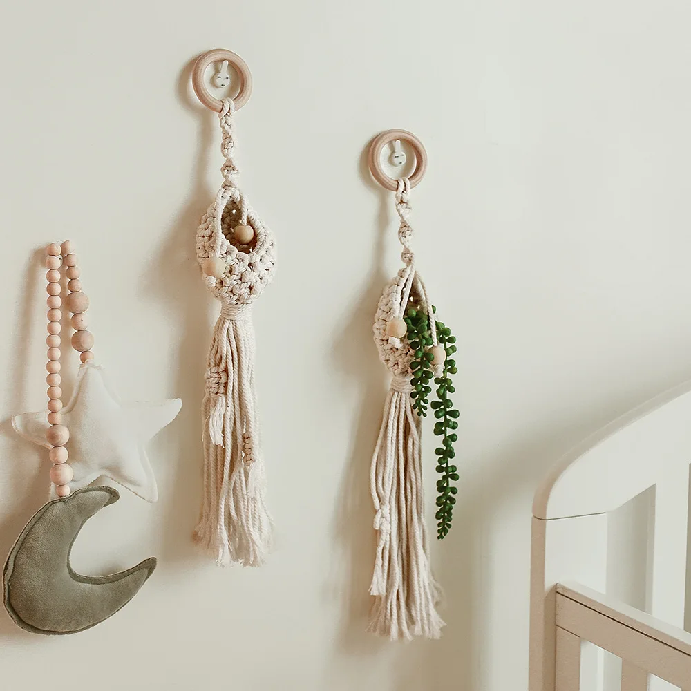 

New Nordic Style Hand-woven Wall hanging flower pot basket hanging net bag decoration living room bedroom hot selling cotton