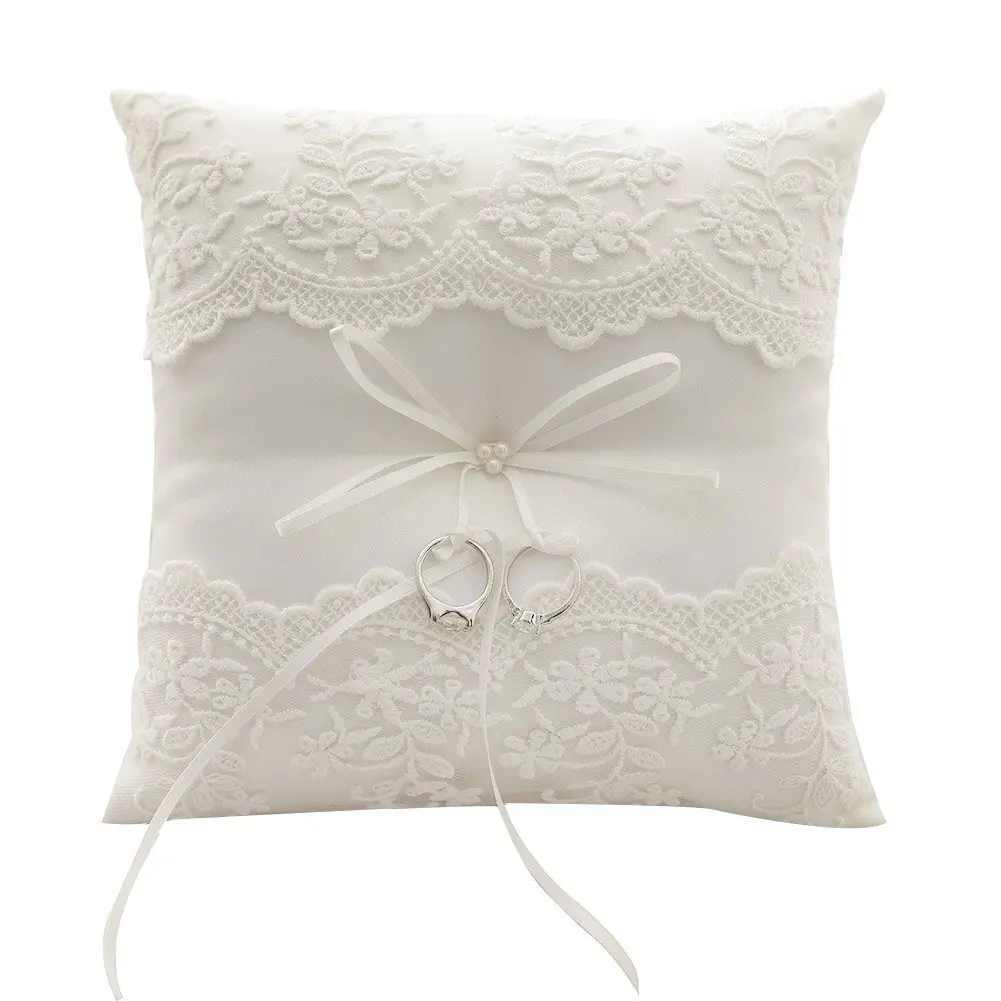 

Romantic Cushion Wedding Decor Embroidered Flowers European Bow Ring Pillow