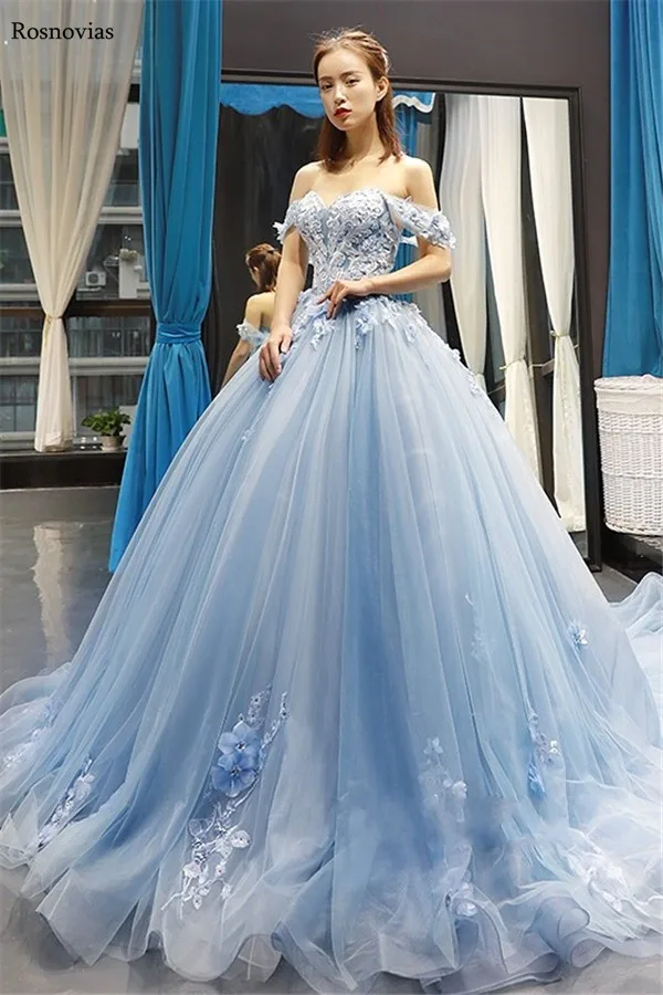 Светильник Голубое Бальное платье платья для Quinceanera 2020 с открытыми плечами и