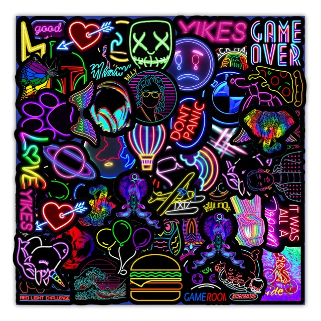 10/30/50PCS Cartoon Neon Light Graffiti Stickers Car Guitar Motorcycle Luggage Suitcase DIY Classic Toy Decal Sticker for Kid 1