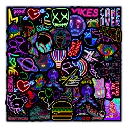 Autocollants Graffiti lumière néon 50/100 pièces, étiquette de voiture guitare moto valise, jouet classique, bricolage, pour enfant 