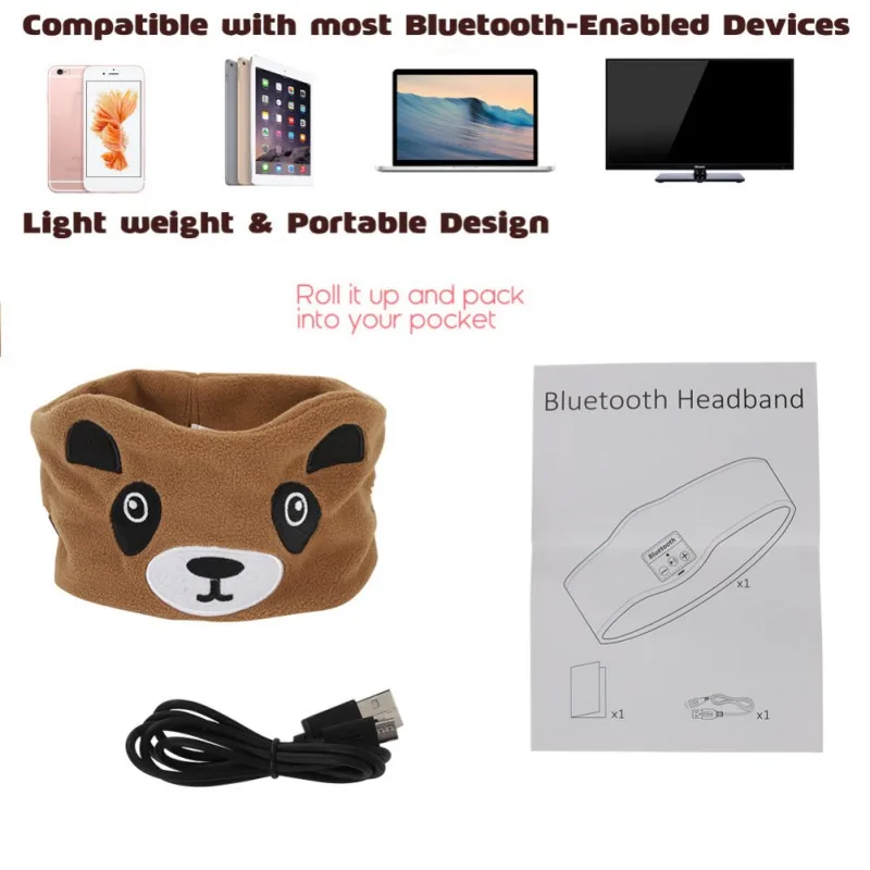 For Bluetooth Headset Animal Headband Sleep Eye Mask Little Bear Hat Help Sleeping Bluetooth Cap
