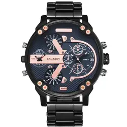 Крутой большой чехол мужской роскошный бренд часов Cagarny военные Relogio Masculino черные мужские кварцевые часы из нержавеющей стали мужские часы