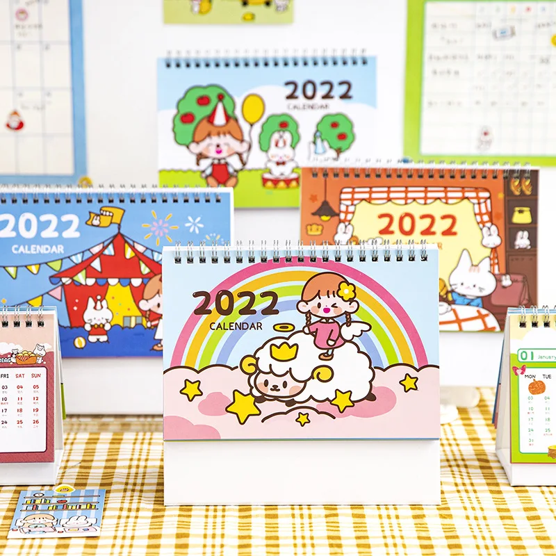 2022 Kawaii Cute Girl Rabbit Cat Kid Coil Calendars Creative Desk Calendars Daily Schedule Planner Agenda Organizer n1092