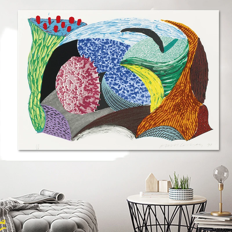 David Hockney Blue Hang Cliff (Litho En Zeefdruk) canvas Schilderij Print Poster Voor Woonkamer Muur Abstract Art Inrichting