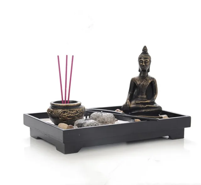 Giardino Zen Da Tavolo In Miniatura - Con Sabbia, Rastrello E Statua Buddha | Per Meditazione E Relax