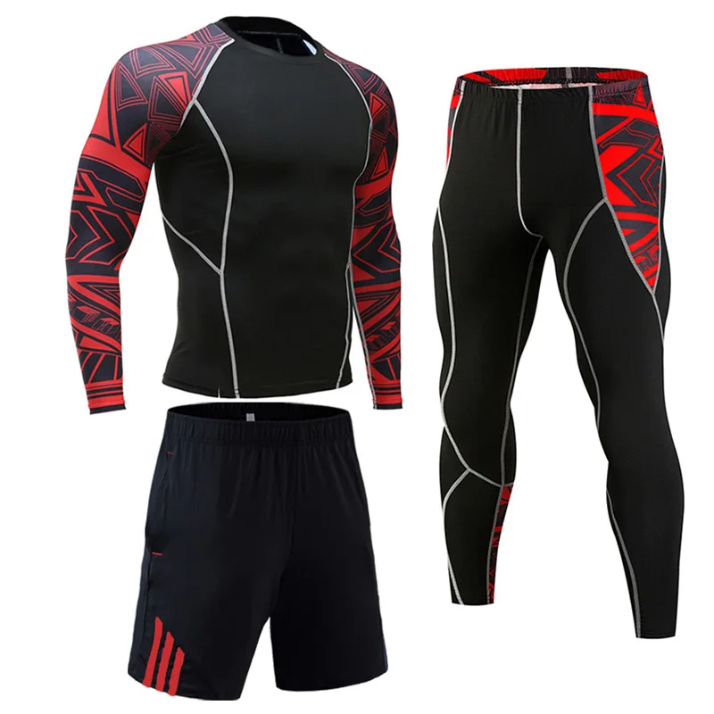 Man Compression Sports Suit Quick drying Perspiration Fitness Training MMA Kit rashguard Male Sportswear Jogging Running Clothes - Цвет: 3-piece suit