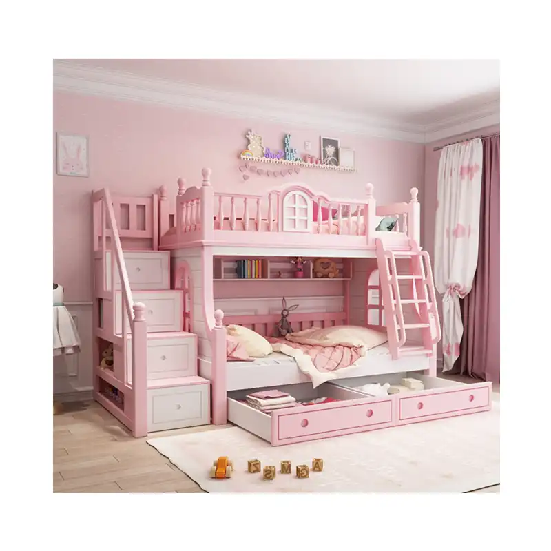 Moderna cama de 3 foors Foshan para niños, de madera de roble, con