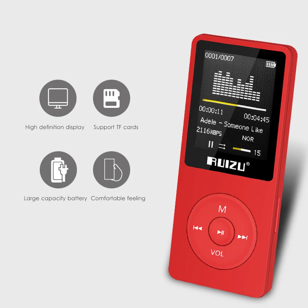 Music Player Original RUIZU X02 English version Ultrathin MP3 Player with 8GB storage Play 80h High Quality Radio Fm E-Book
