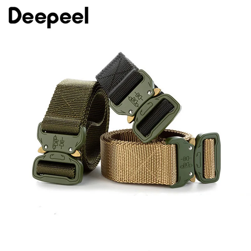 Deepeel 1pc 3.8X115/125/135cm Army Green Quick Release Buckle Head Tactical Men Belt Outdoor Woven Nylon Webbing Belt YB217