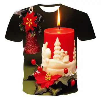 

3D men's casual T-shirt, snow pumpkin lamp featured T-shirt, Christmas tree Festival T-shirt, Santa Claus printed couple T-shirt