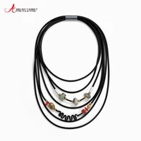 Amorcome Geometric Natural Stone Silicone Layered Sweater Necklace for Women Rubber Statement Jewelry Collier Femme