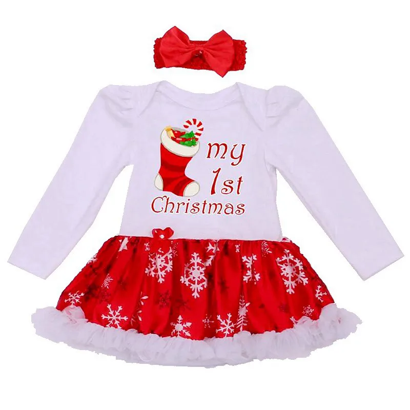 EN208-B С надписью My First Christmas для маленьких девочек одежда для детей модная детская одежда Петти платье повязка на голову для новорожденного, для малыша Костюмы для малышей, новогодний костюм для девочки - Цвет: EN208-B