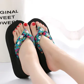 

2020 Flip-flops Women's Sweet Slanted Heel High Heel Slippers Platform Platform Slippers Flip-Flop Slippers Indoor Slippers