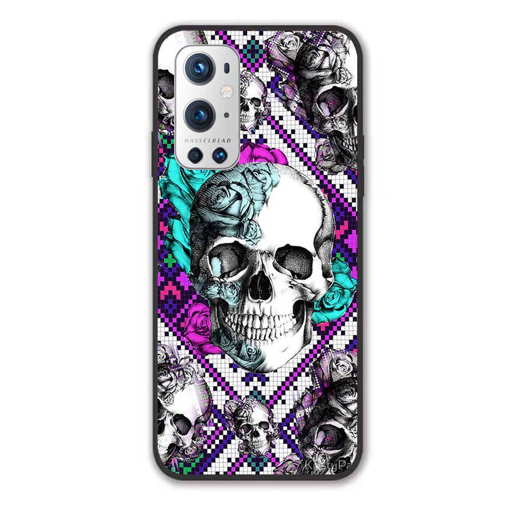 Чехол для Oneplus Aztec rose skull in purple and teal Kristy узор черный TPU Border | Мобильные телефоны и