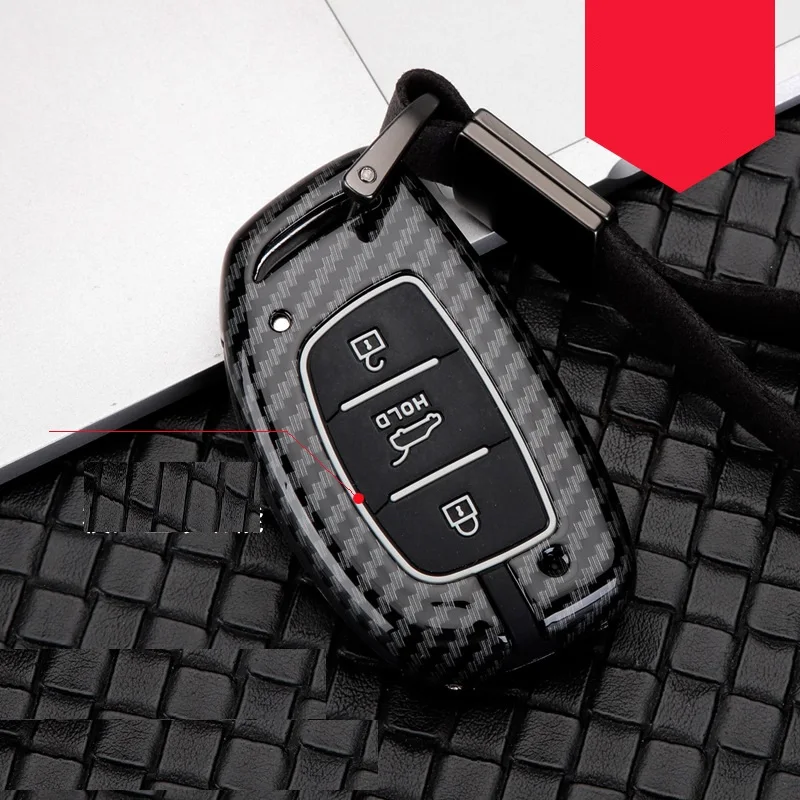2pcs Compatible with Hyundai Smart 4 Buttons Carbon Fiber Looks Silicone FOB Key Case Cover Protector Keyless Remote Holder for 2018 2017 2016 2015 2014 2013 Hyundai Santa Fe XL Genesis Azera Equus 