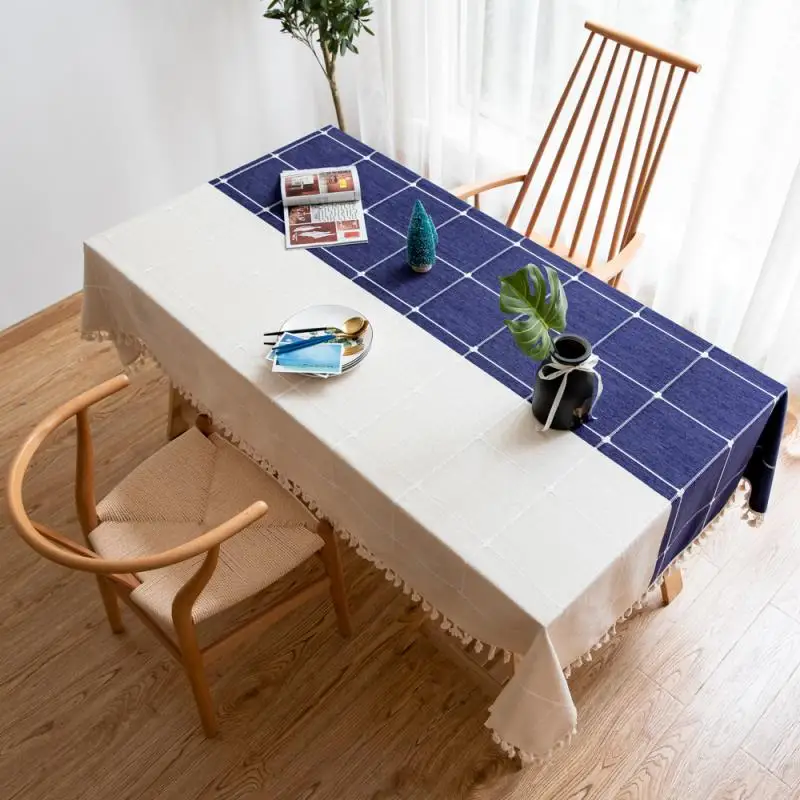 Rectangular Wedding Dining Table Cover Cotton Table Cloth with Tassels Western Style Tablecloth Decorative Party Wedding Decor