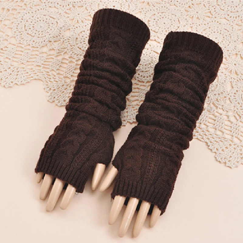 Зимние женские перчатки с длинным рукавом, наполовину вязаные рукавицы для верховой езды