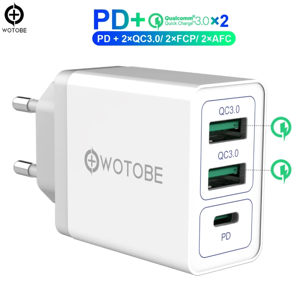 3port Charger 2-Порты и разъёмы QC3.0/FCP/AFC, 1 Порты и разъёмы PD3.0 для быстрого настенного зарядки 36 Вт USB C Мощность адаптер для iPhone11/iPad/pixel/S8/S9/S10/note9/huawei/пшена - Тип штекера: 3port Charger