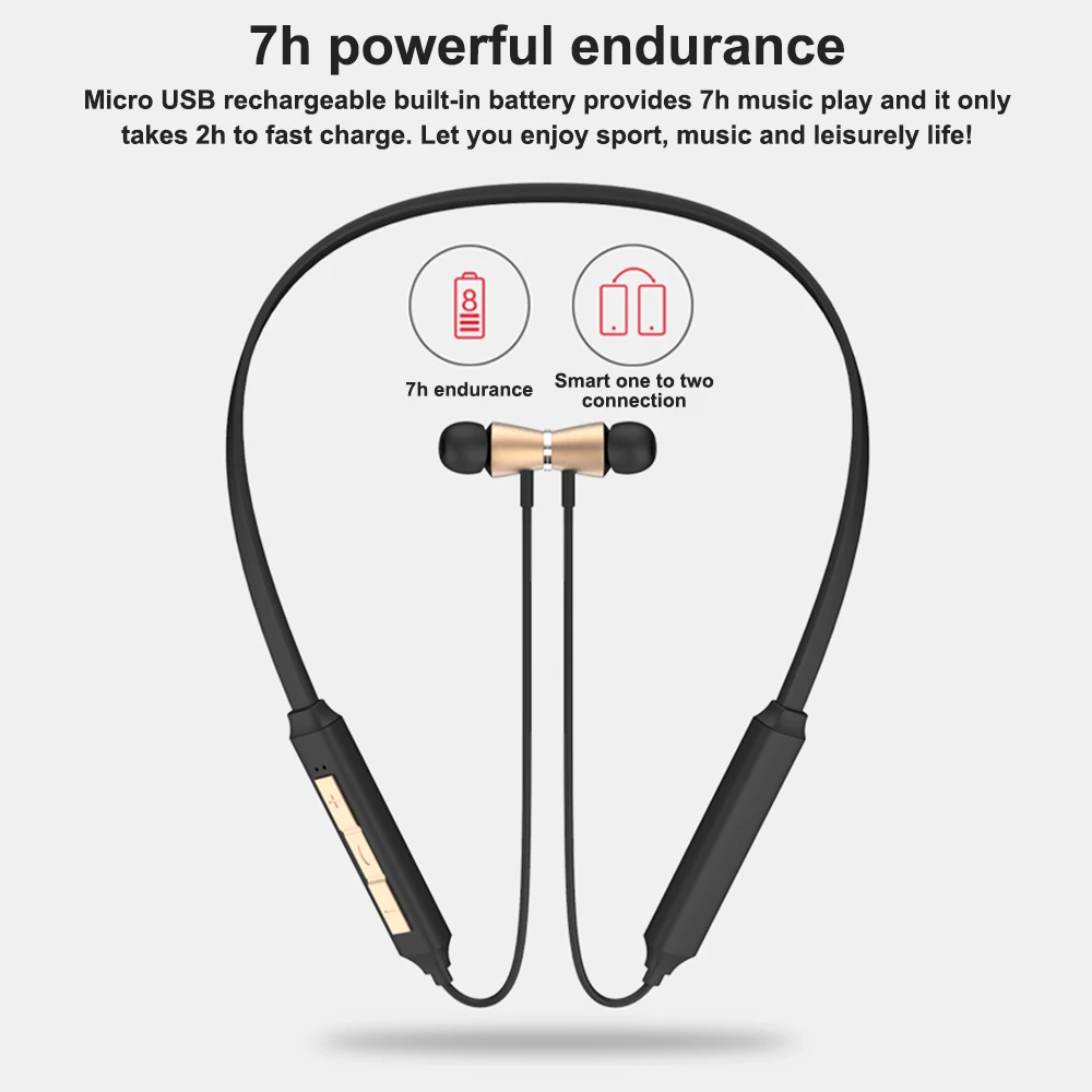 Magnetic Sports Waterproof Wireless Bluetooth Earphone Stereo Earbuds Wireless In ear Headset with Mic for IPhone Se Samsung