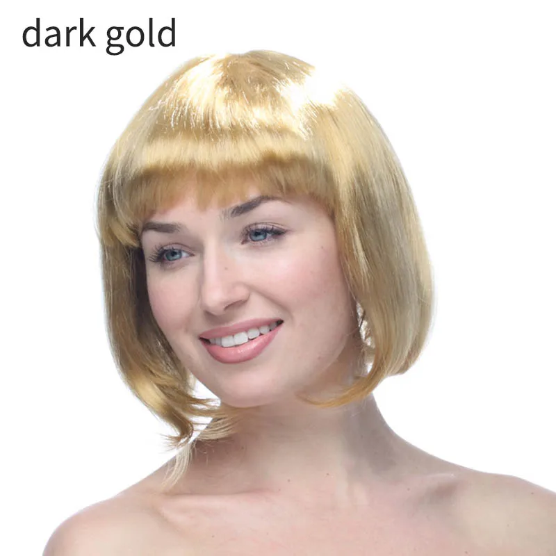 dark gold Short Straight Colorful Bob Wigs Halloween Wig Cosplay Accessories Multifunction PET 1Pcs Costume Ball Rave Party Supplies - Цвет: dark gold
