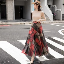Женская клетчатая юбка осень зима размера плюс 3XL шерстяная элегантная длинная юбка корейский стиль Офисная Женская клетчатая юбка с высокой талией
