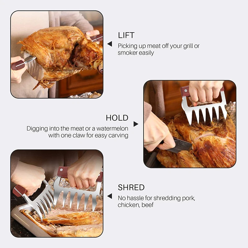 Bear Claws For Stainless Steel Bbq Meat - Set Of Two Meat Claws With Wooden  Handles - Multifunction Bbq Utensils - Bbq Accessory For All Types Of Meat
