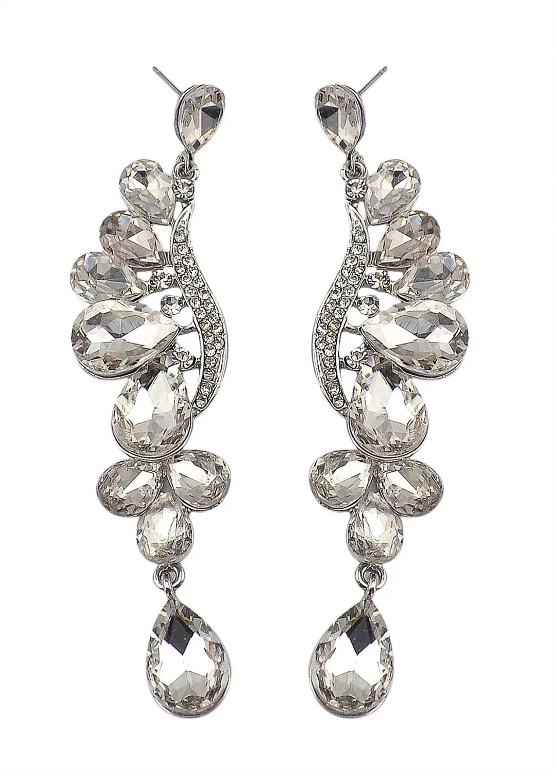 4 цвета, модные роскошные свадебные длинные серьги, серебряные стразы, висячие серьги с большими кристаллами для женщин, ювелирные изделия для помолвки - Окраска металла: Earring 3665Clear