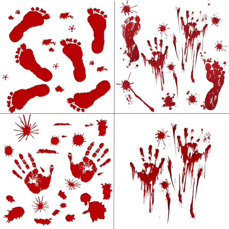 3D Horrible Halloween Decoration Bloody Wall Stickers Fingerprint Blooding Handprint Foot Wallpaper Glass Window Halloween Decor