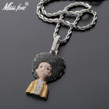 

Missfox Hot Selling Cartoon Character Explosion Head Couple Pendants Necklace Men Gold Copper Solid Jewelry Hip Hop Top Quality