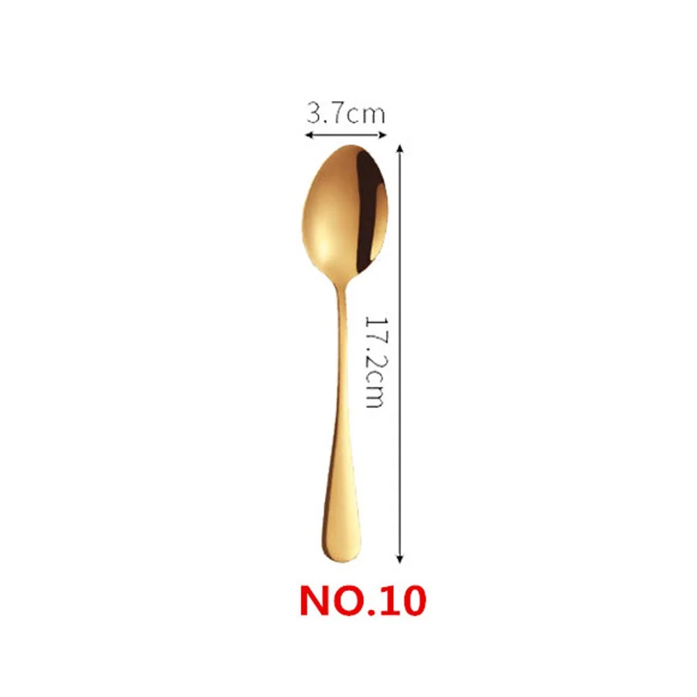 NO10 Large Teaspoon Ложка с длинной ручкой и вилками из нержавеющей стали радужного цвета половник для супа мороженое чай кофейная ложка столовые приборы для дома посуда столовые приборы - Цвет: NO10 Large Teaspoon