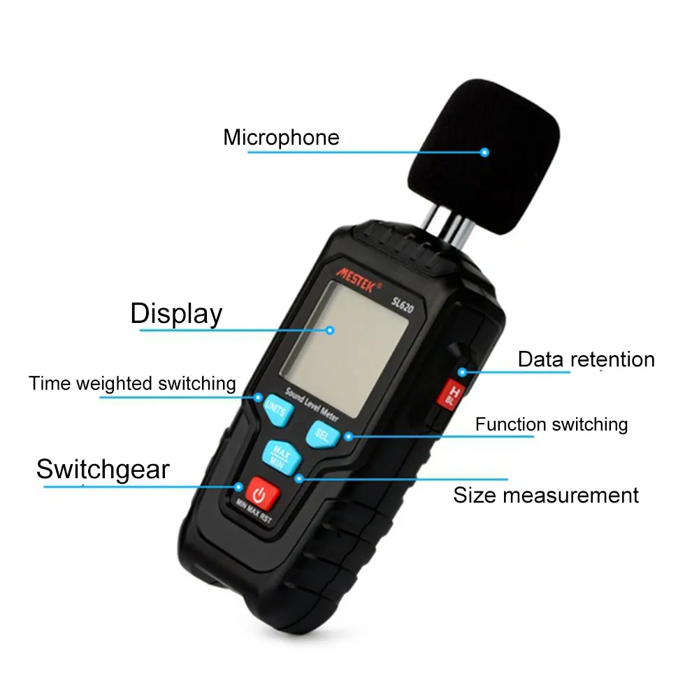 MESTEK децибел измеритель уровня звука регистратор 30-135дб Измерение шума Измеритель Уровня Звука детектор диагностический инструмент SL620