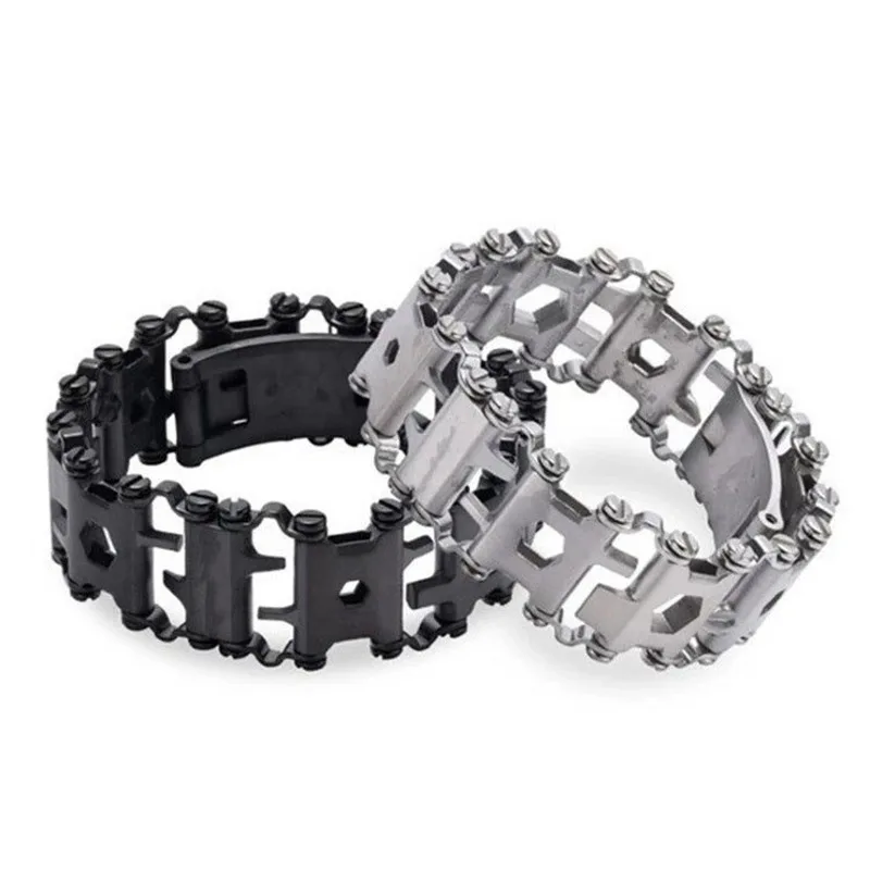 

29 in 1 Multifunctional Tread Bracelet Stainless Steel Outdoor Bolt Driver Kits Travel Friendly Wearable Multitool Hand Tools