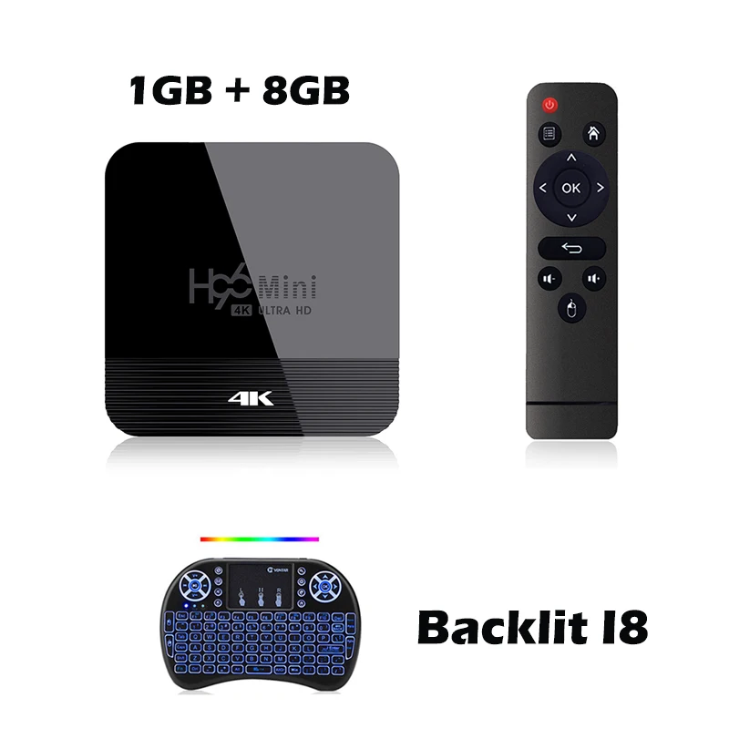 LEMFO Android 9,0 ТВ приставка RK3328A 4K Bluetooth 4,0 Wifi2.4G/5G H96 Mini H8 Netflix Youtube H.265 декодер Android ТВ приставка - Цвет: 1GB 8GB Backlit I8