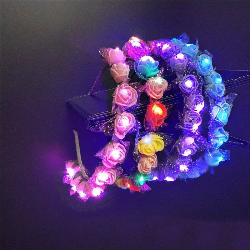 

Women Princess Birthday Gift Glowing Light Flashing Garland Headband Wedding Hair Bridal Flower Girls Wreath LED Headwear