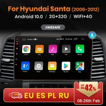 Reprodutor de vídeo multimídia gps nenhum 2 din android 2006 2gb + 32gb awesafe px9 para hyundai santa fe 2 2012-10.0 rádio do carro