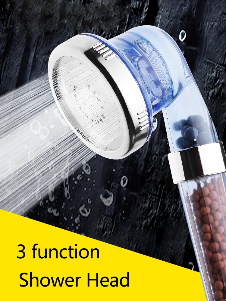 Adjustable Bathroom Shower Head Filter 3 Function Stone Stream Handheld