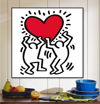 

hand painted modern graffiti pop art Heith Haring on canvas classic oil painting good for gift to friend