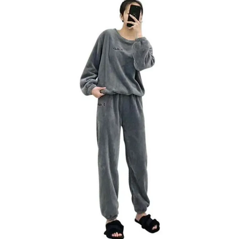 Женские Фланелевые Пижамные комплекты теплые пижамные с длинными рукавами из