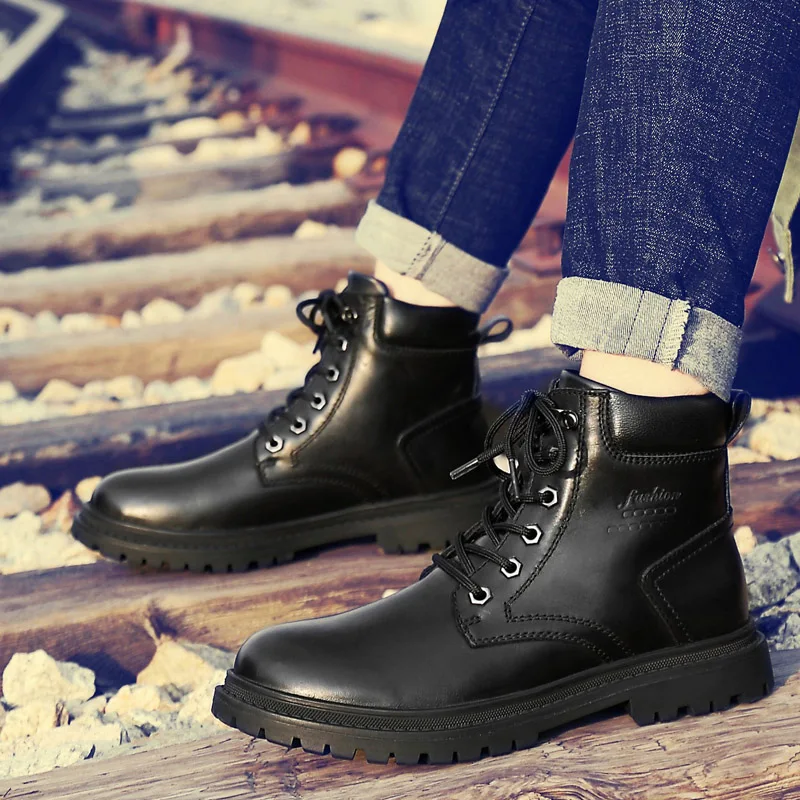 autumn winter men's military boots casual genine leather army shoes male black yellow combat boot ankle snow boots for men
