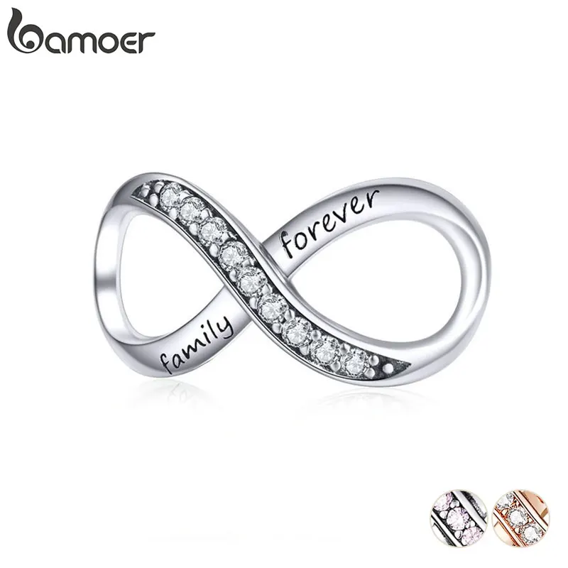 BAMOER Большие Подвески Настоящее Стерлинговое Серебро 925 Бесконечность Семья навсегда прозрачная Хрустальная подвеска для оригинальный 925 бренд браслет SCC1146|Бусины|   | АлиЭкспресс
