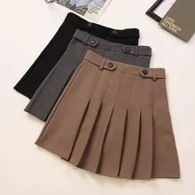 Плиссированная мини-юбка в консервативном стиле; Модная брендовая Корейская Осенняя однотонная трапециевидная юбка; moda feminina faldas mujer moda; Новинка года; Цвет Черный