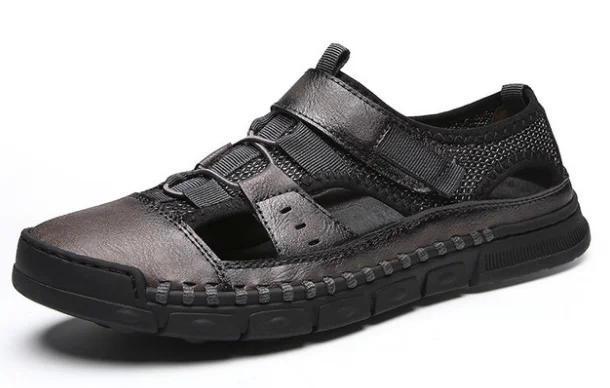 New Men Sandals Genuine Leather Cowhide Men Sandals Summer Quality Beach Slippers Casual Sneakers Outdoor Beach Shoes - Цвет: Серый