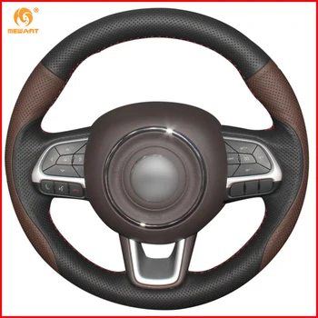 

MEWANT Black Coffee Genuine Leather Car Steering Wheel Cover for Jeep Compass 2017 Renegade 2016 2017 Interior Accessories Parts