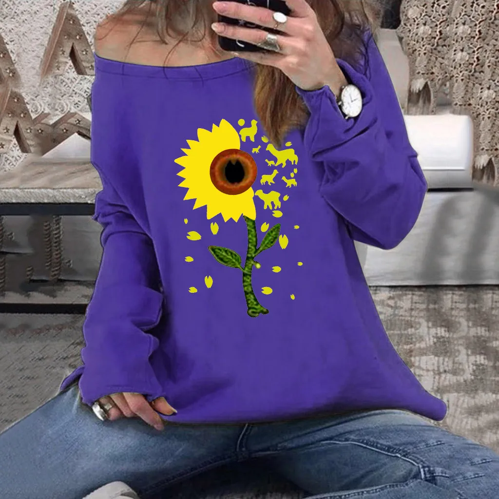 Женская толстовка bluzy damskie с принтом «Подсолнух», Женская Повседневная однотонная толстовка с длинными рукавами и принтом «кошачий рога», moletom feminino
